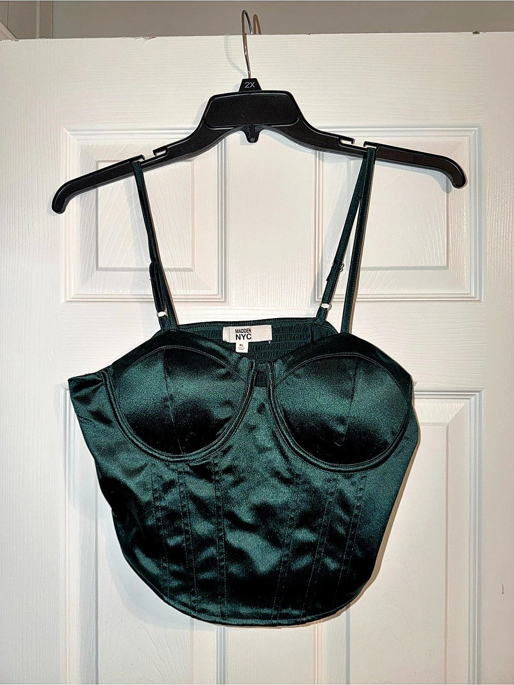 Madden NYC Emerald Green Satin Corset Crop Top XL